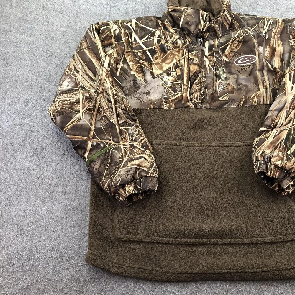 Drake Jacket Youth 14 Brown Camo Fleece 1/4 Zip Anorak Pullover Hunting